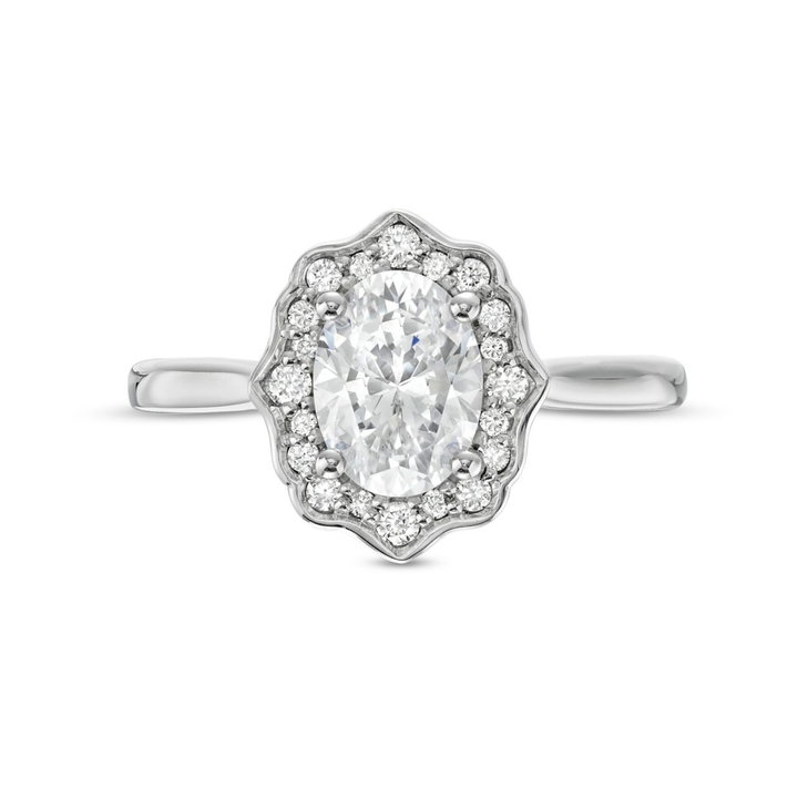 Art Deco Halo Solitaire Engagement Setting by Adorette In White Gold 14K