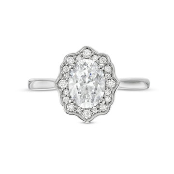 Art Deco Halo Solitaire Engagement Setting by Adorette In White Gold 14K