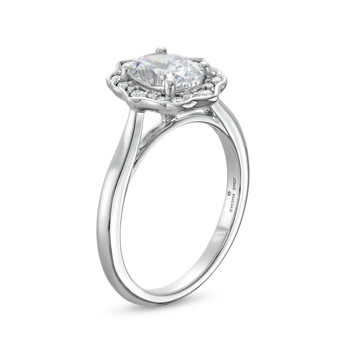 Art Deco Halo Solitaire Engagement Setting by Adorette In White Gold 14K