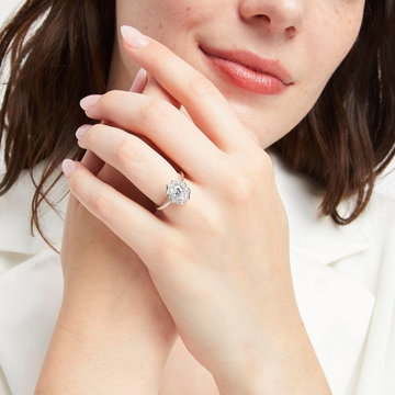 Art Deco Halo Solitaire Engagement Setting by Adorette In White Gold 14K