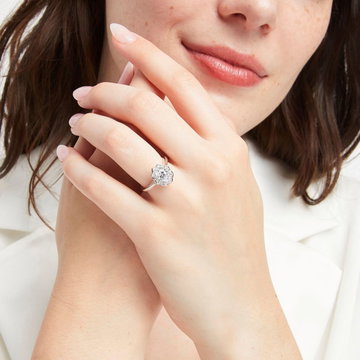 Art Deco Halo Solitaire Engagement Setting by Adorette In White Gold 14K