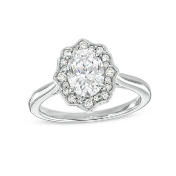 Art Deco Halo Solitaire Engagement Setting by Adorette In White Gold 14K