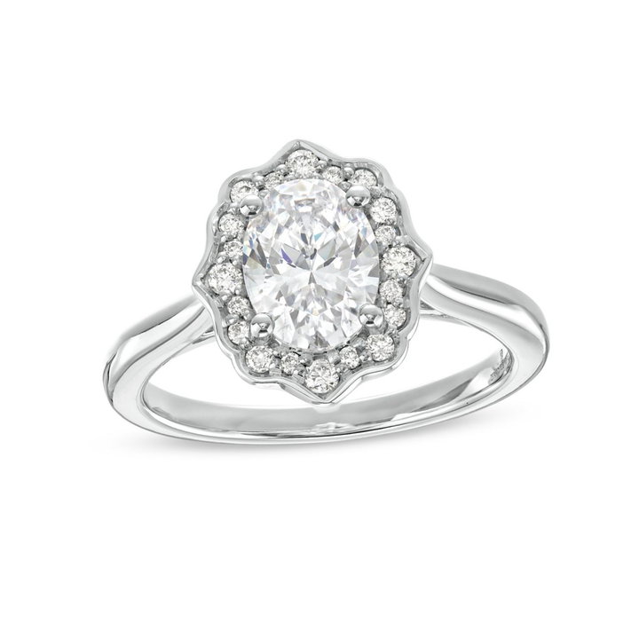 Art Deco Halo Solitaire Engagement Setting by Adorette In White Gold 14K