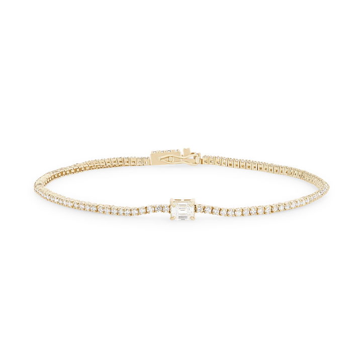 Yellow Gold 18K Emerald and Round Diamond Tennis Bracelet