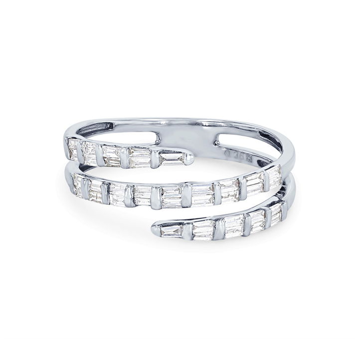 White Gold 18K Baguette Diamond Bypass Ring