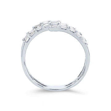 Baguette Diamond Bypass Ring In White Gold 18K