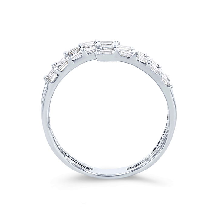 Baguette Diamond Bypass Ring In White Gold 18K