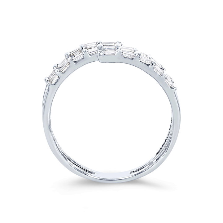 Baguette Diamond Bypass Ring In White Gold 18K