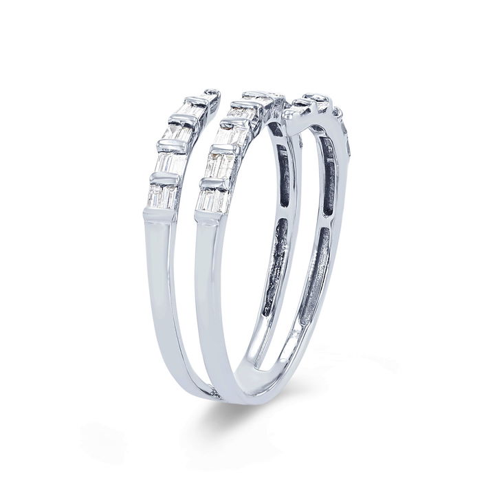 Baguette Diamond Bypass Ring In White Gold 18K