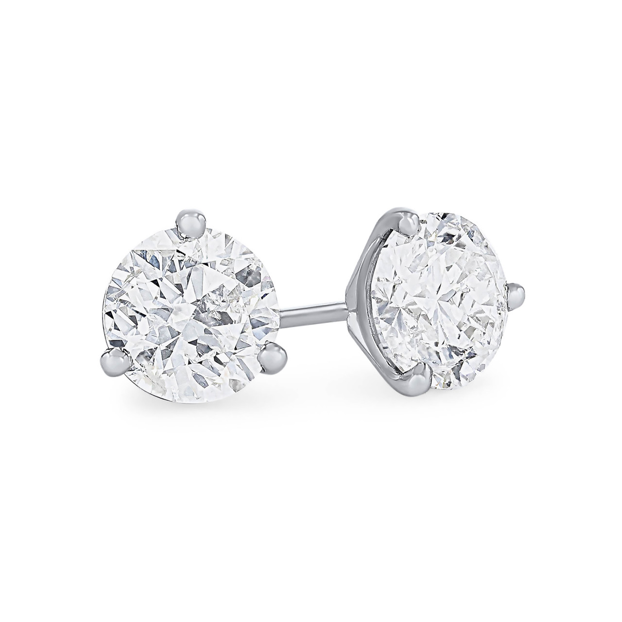 Three Prong Round Diamond Stud Earrings 0