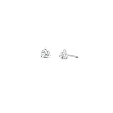 Three Prong Round Diamond Stud Earrings In White Gold 14K
