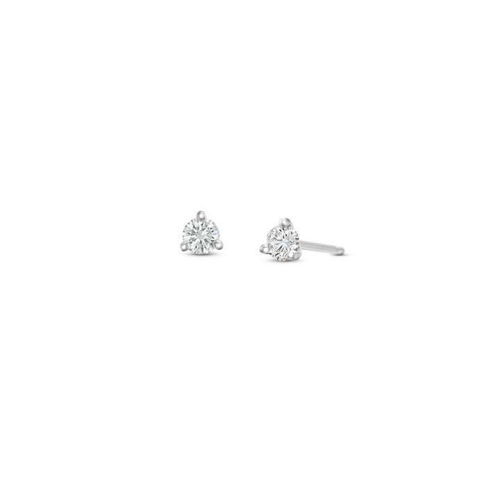 Three Prong Round Diamond Stud Earrings In White Gold 14K