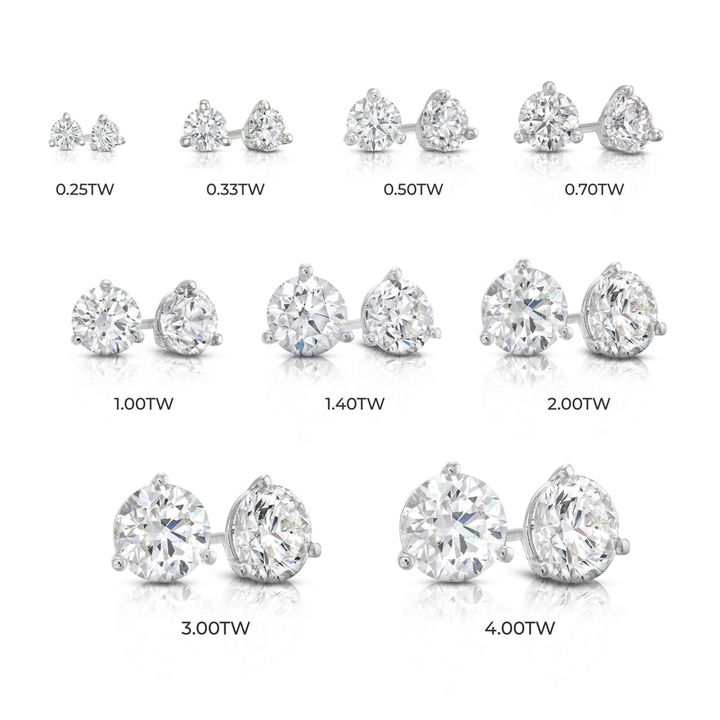 White Gold 14K Three Prong Round Diamond Stud Earrings