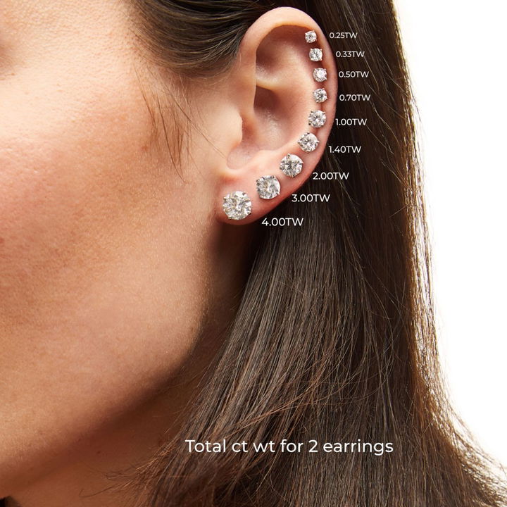 White Gold 14K Four Prong Round Diamond Stud Earrings
