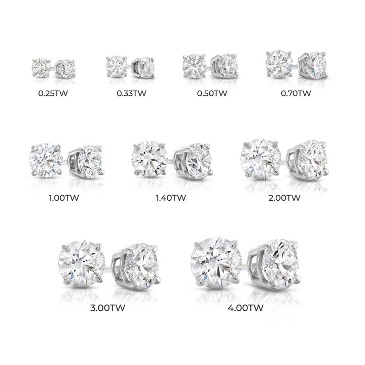 Four Prong Round Diamond Stud Earrings In White Gold 14K