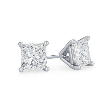 Princess Diamond Stud Earrings In White Gold 14K