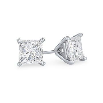 Princess Diamond Stud Earrings In White Gold 14K