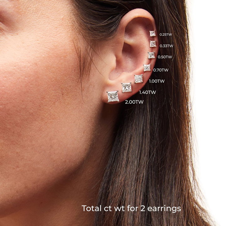 Princess Diamond Stud Earrings In White Gold 14K