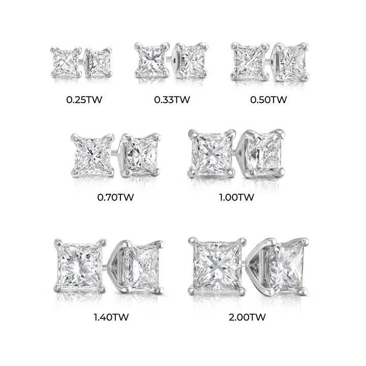 Princess Diamond Stud Earrings In White Gold 14K