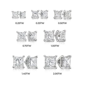Princess Diamond Stud Earrings In White Gold 14K