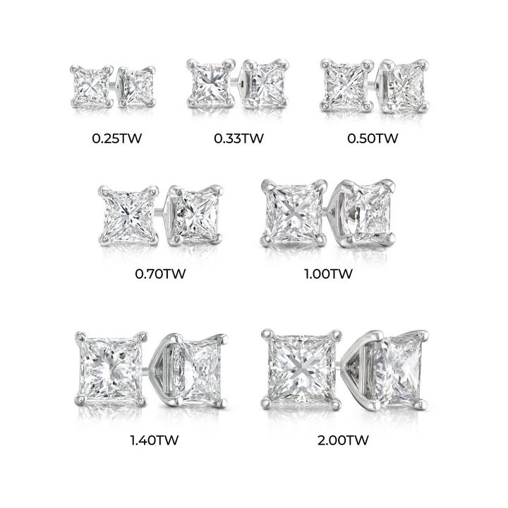 Princess Diamond Stud Earrings In White Gold 14K