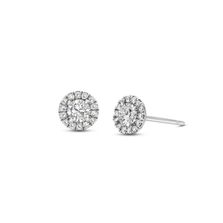Halo Round Diamond Stud Earrings In White Gold 14K