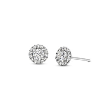 Halo Round Diamond Stud Earrings In White Gold 14K