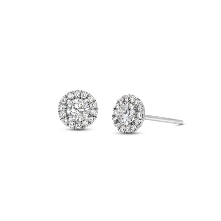 Halo Round Diamond Stud Earrings In White Gold 14K