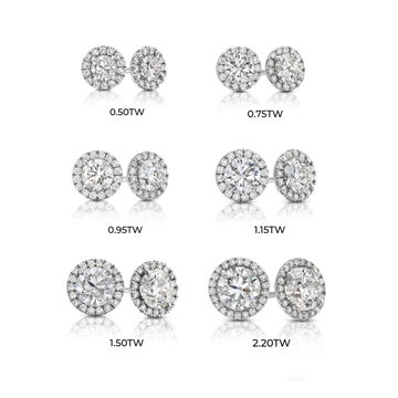 Halo Round Diamond Stud Earrings In White Gold 14K