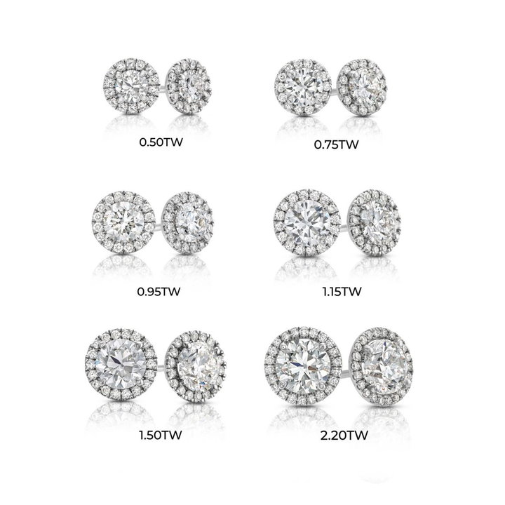 Halo Round Diamond Stud Earrings In White Gold 14K