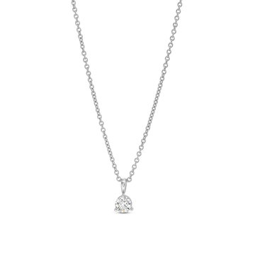Three Prong Diamond Solitaire Pendant Necklace In White Gold 14K