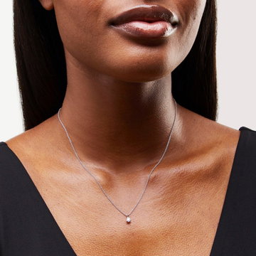Three Prong Diamond Solitaire Pendant Necklace In White Gold 14K