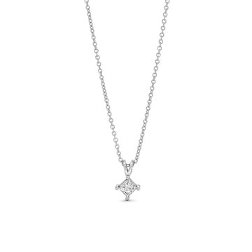 Princess Diamond Solitaire Pendant Necklace In White Gold 14K