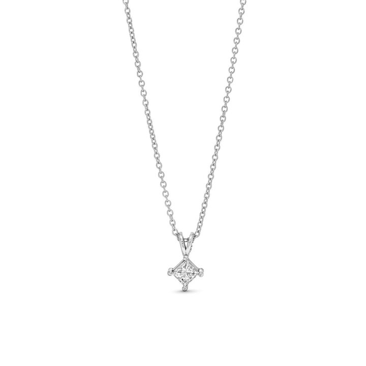 Princess Diamond Solitaire Pendant Necklace In White Gold 14K