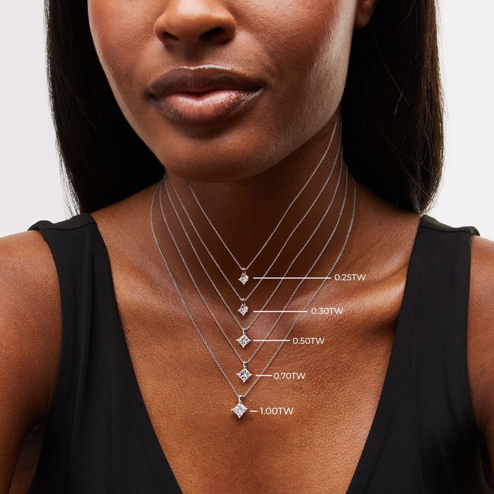 Princess Diamond Solitaire Pendant Necklace In White Gold 14K