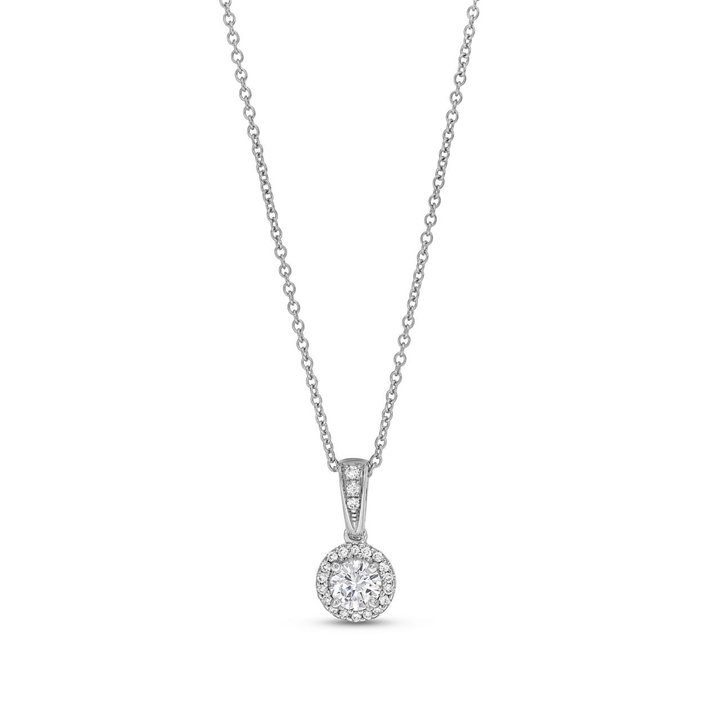 Diamond Halo Pendant Necklace In White Gold 14K