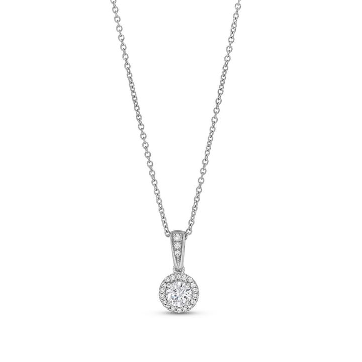Diamond Halo Pendant Necklace In White Gold 14K