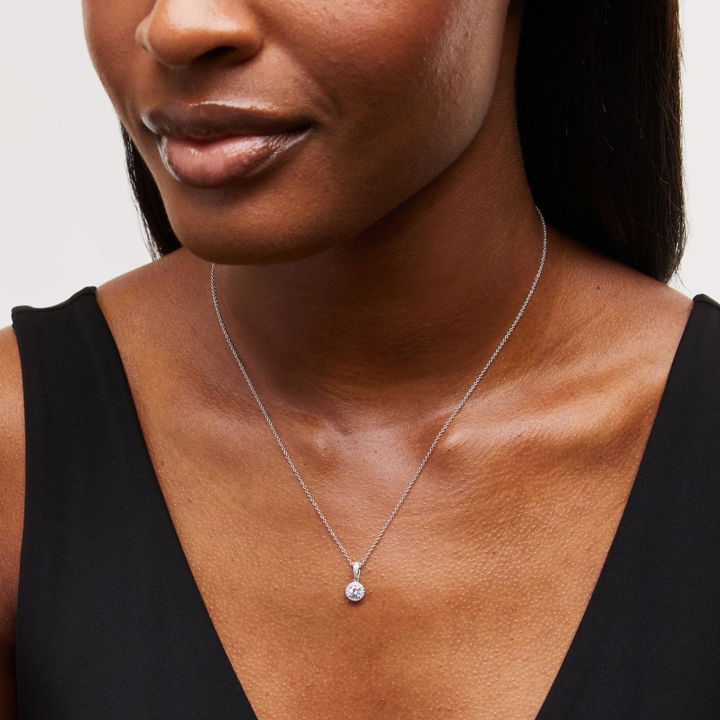 White Gold 14K Diamond Halo Pendant Necklace
