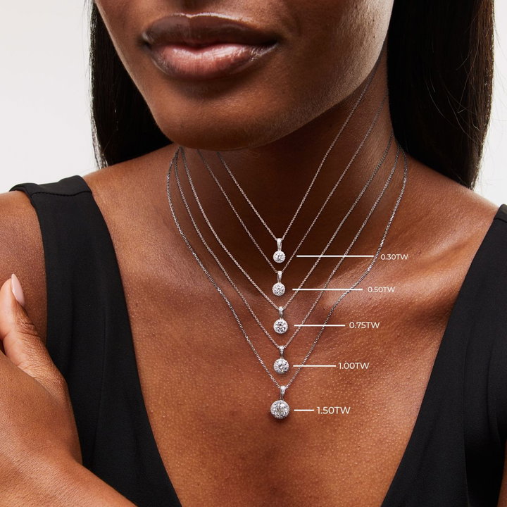 Diamond Halo Pendant Necklace In White Gold 14K
