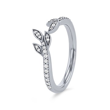 Artcarved Floral Pave Contour Wedding Band In White Gold 14K