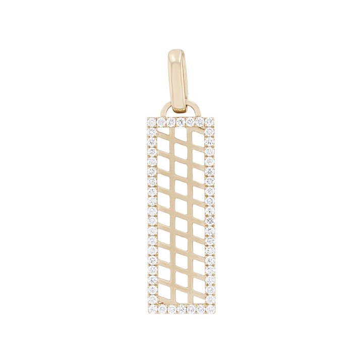 Diamond Border Vertical Bar Pendant In Yellow Gold 14K