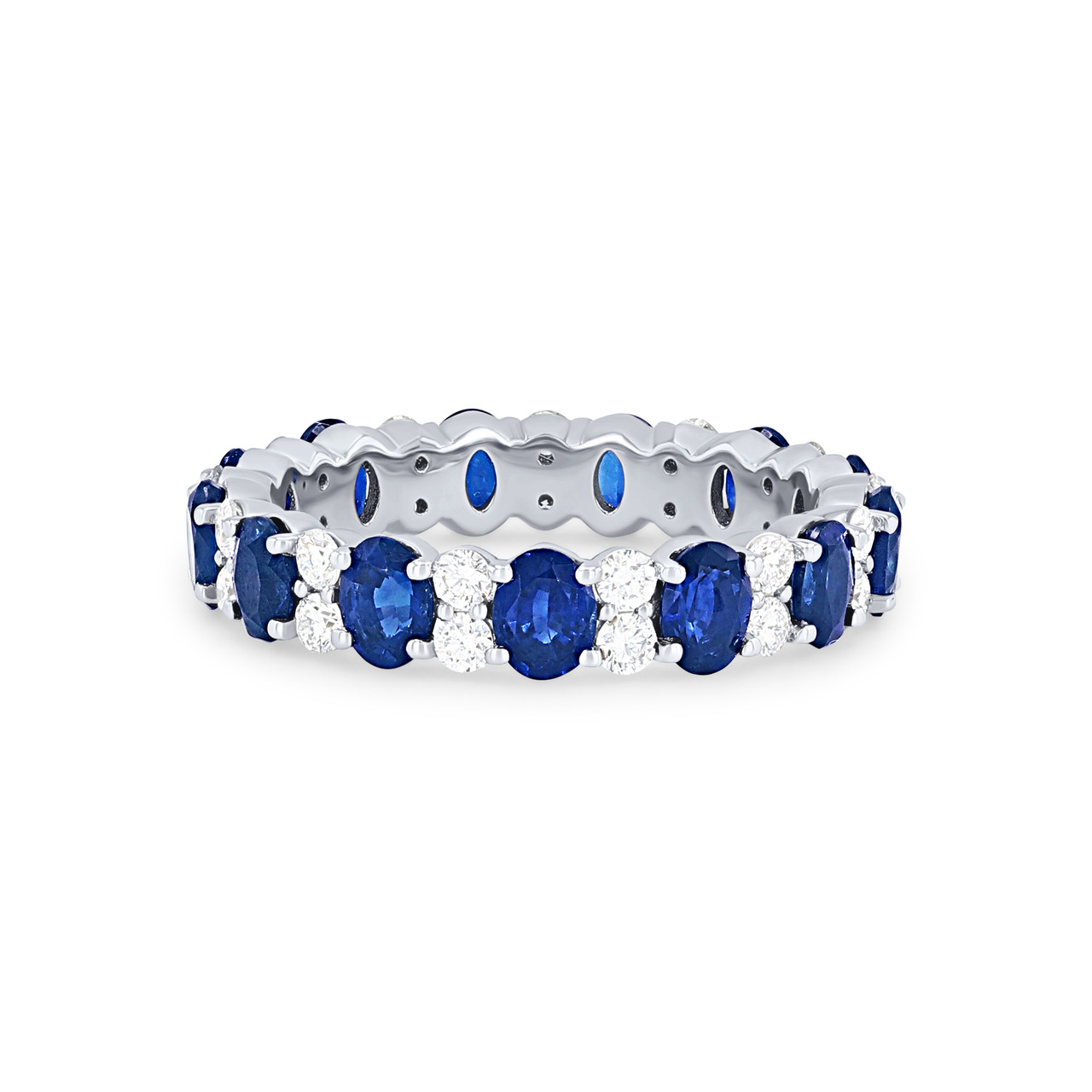 Alternating Oval Sapphire and Diamond Eternity Wedding Band