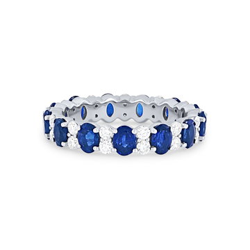 Alternating Oval Sapphire and Diamond Eternity Wedding Band In White Gold 14K