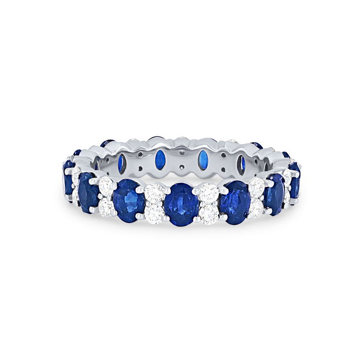 White Gold 14K Alternating Oval Sapphire and Diamond Eternity Band