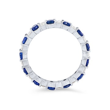 Alternating Oval Sapphire and Diamond Eternity Wedding Band In White Gold 14K