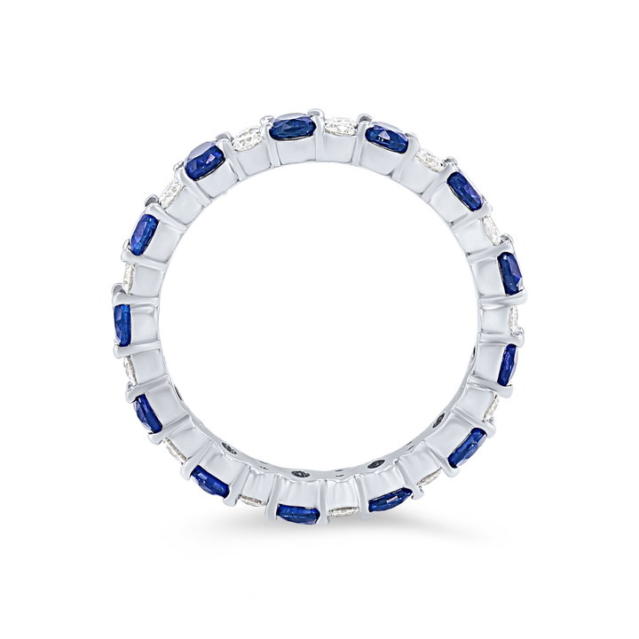 Alternating Oval Sapphire and Diamond Eternity Wedding Band In White Gold 14K