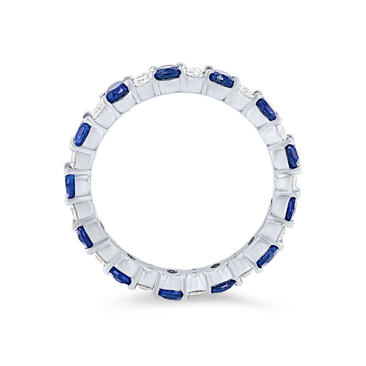 White Gold 14K Alternating Oval Sapphire and Diamond Eternity Band