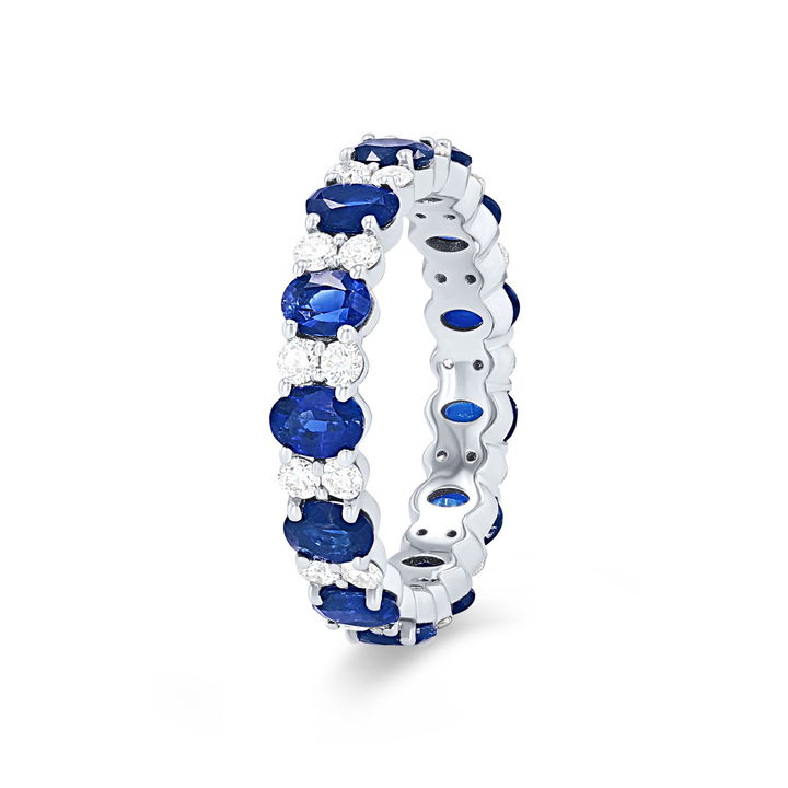 White Gold 14K Alternating Oval Sapphire and Diamond Eternity Band
