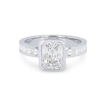 Bezel Emerald Diamond Channel Engagement Setting In White Gold 14K