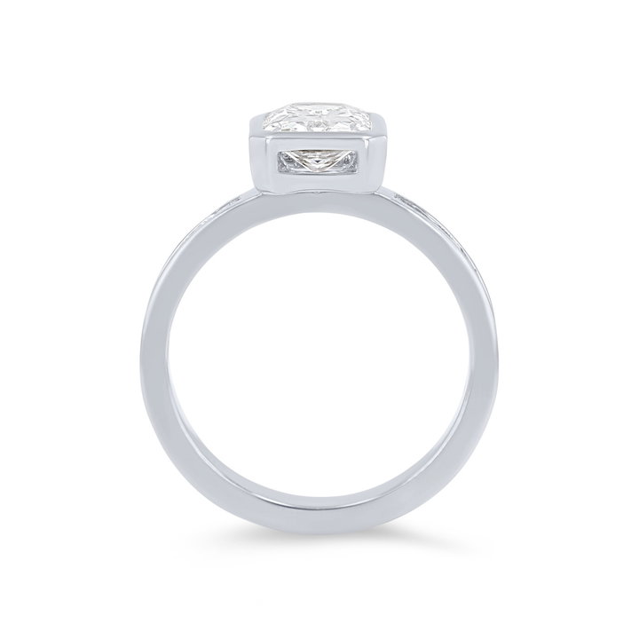 Bezel Emerald Diamond Channel Engagement Setting In White Gold 14K